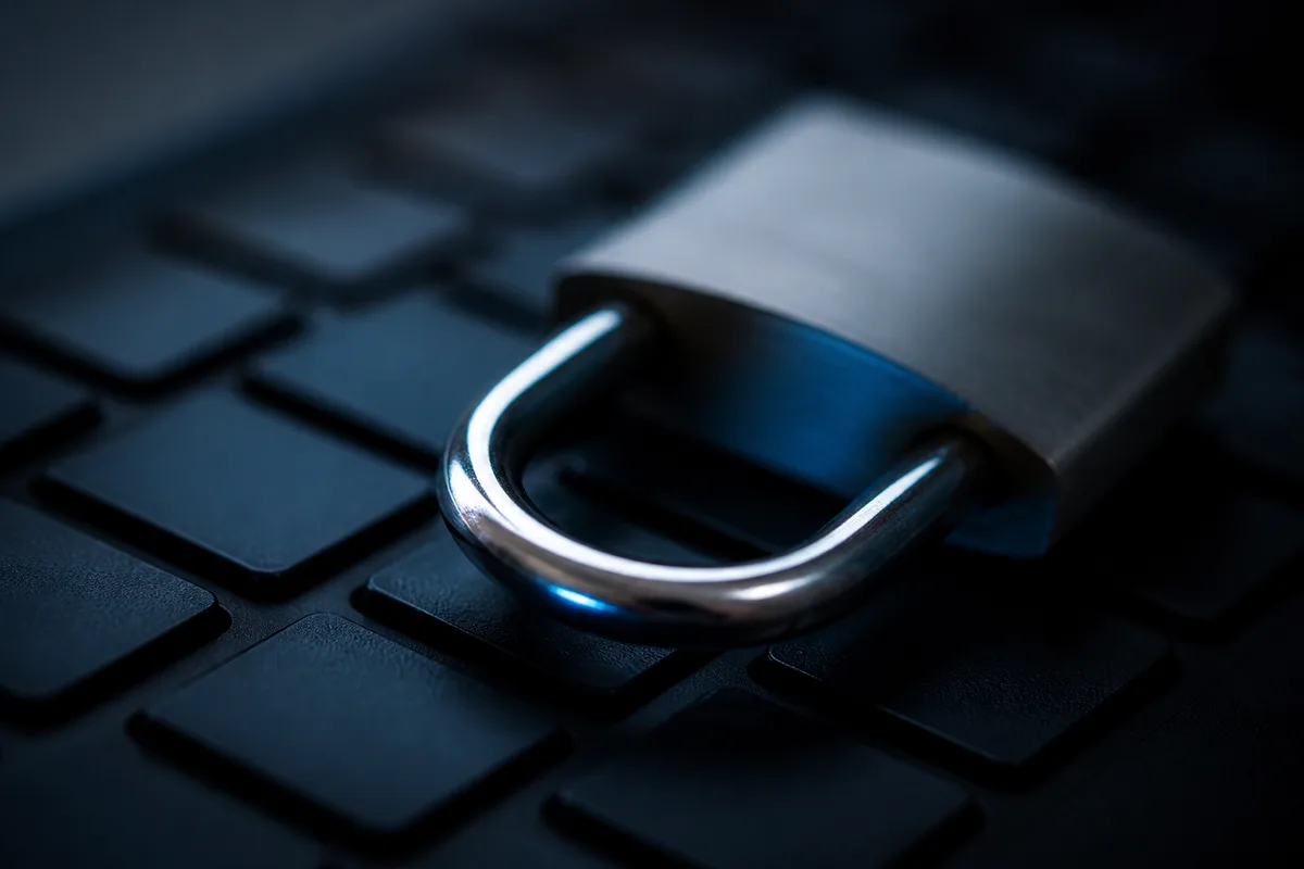 Cadenas métallique posé sur un clavier d&rsquo;ordinateur