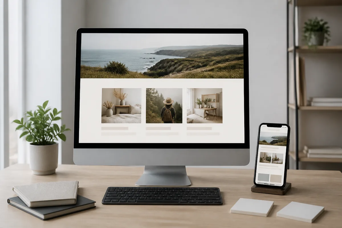 Aperçu d&rsquo;un thème WordPress testé avec de vrais contenus sur écran d&rsquo;ordinateur et de téléphone